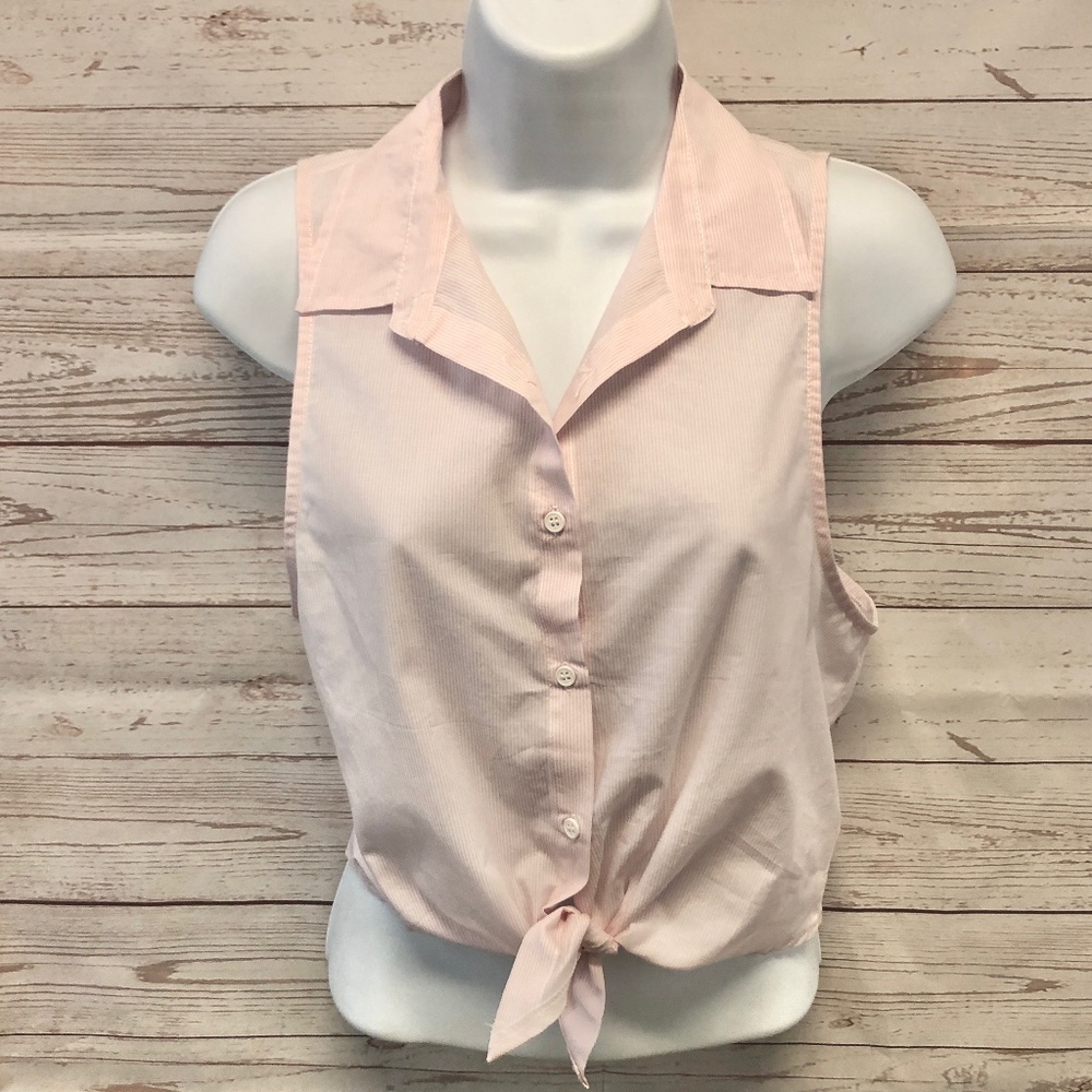 Subdued Pink Pinstripe sleeveless crop top